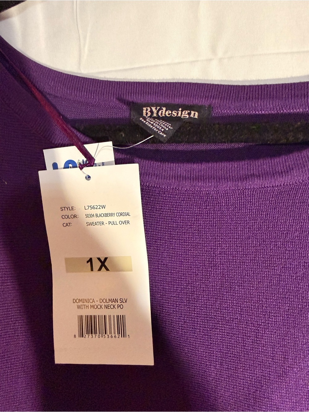 Plus-Size Off-the-Shoulder Purple Sweater with Gold Buttons - Picture 3 of 4